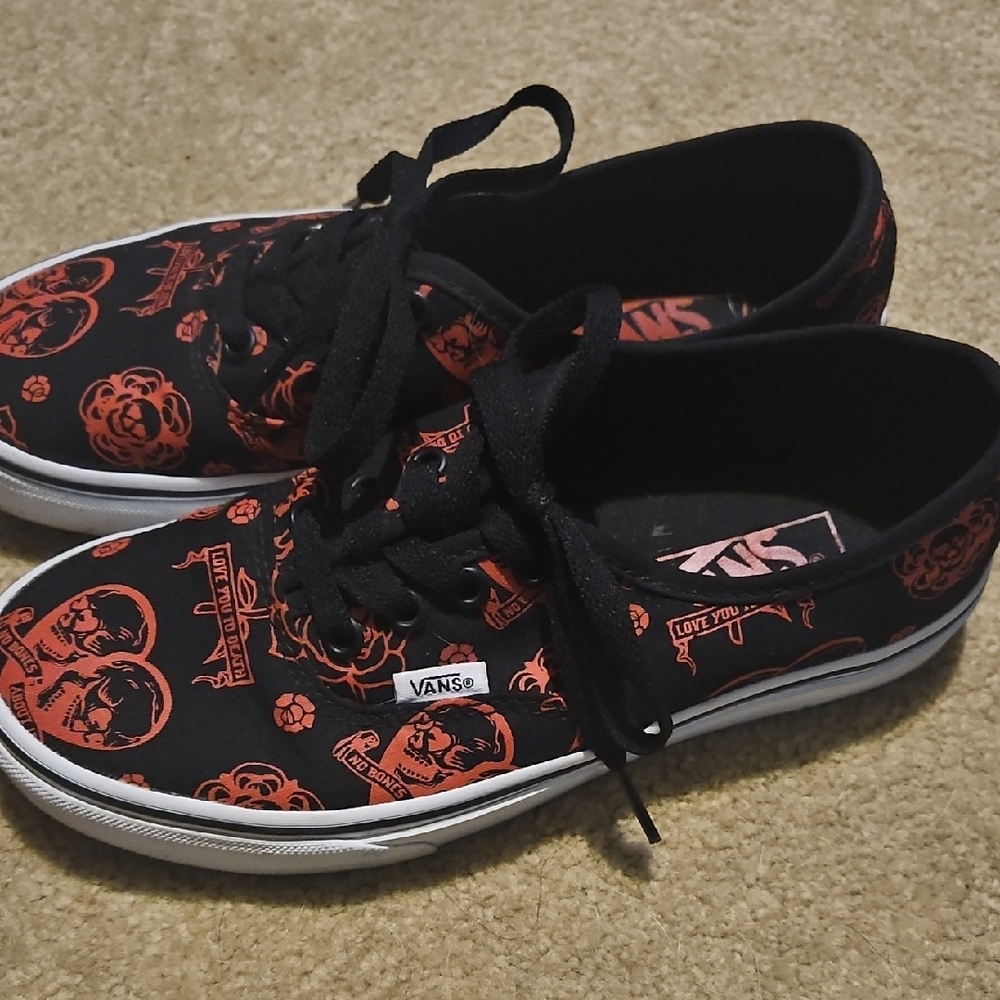 Vans Black and Red Skull Slip-On Sneakers